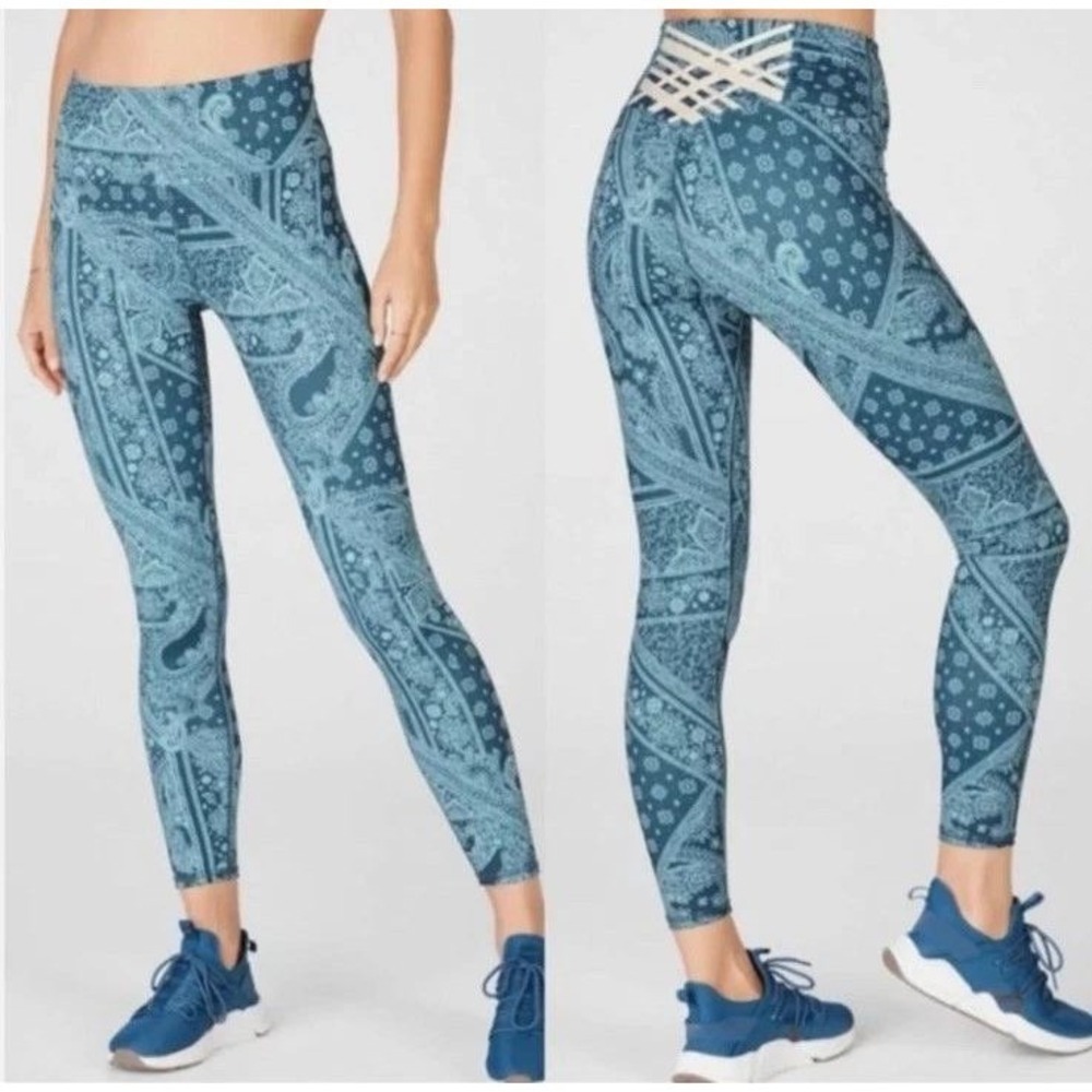 Fabletics Small Blue Nova Bandana Leggings High Waisted Boost Power 7/8 Athletic